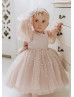 Blush Pink Pearl Embellished Tulle Flower Girl Dress Baby Girl Dress